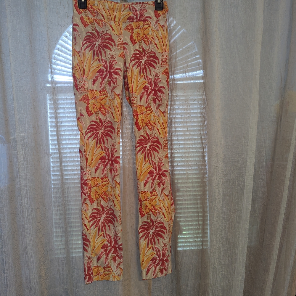 J. McLaughlin Red and Yellow Tropical Print Pants